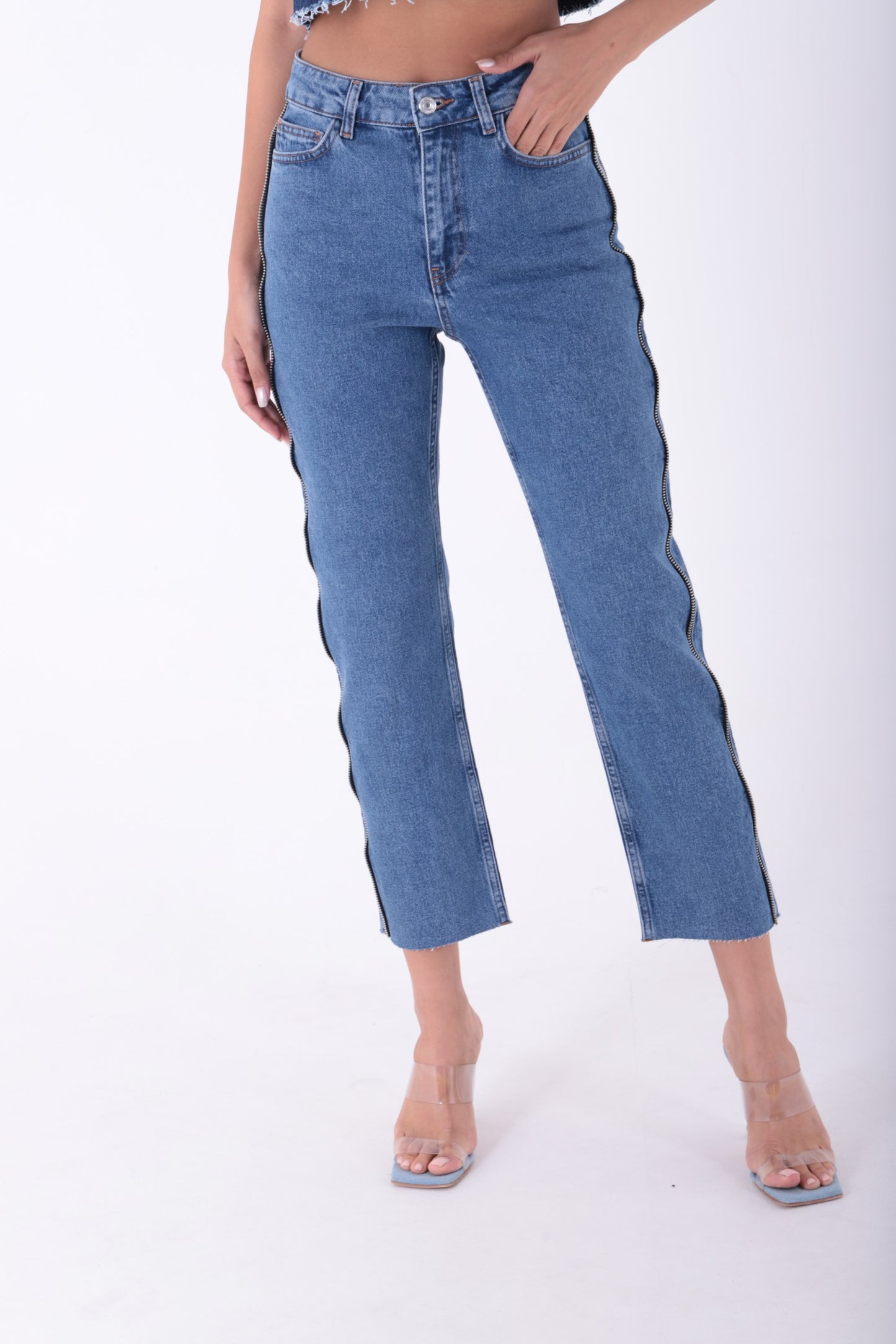 Şerit Fermuarlı Kot Pantolon 7004