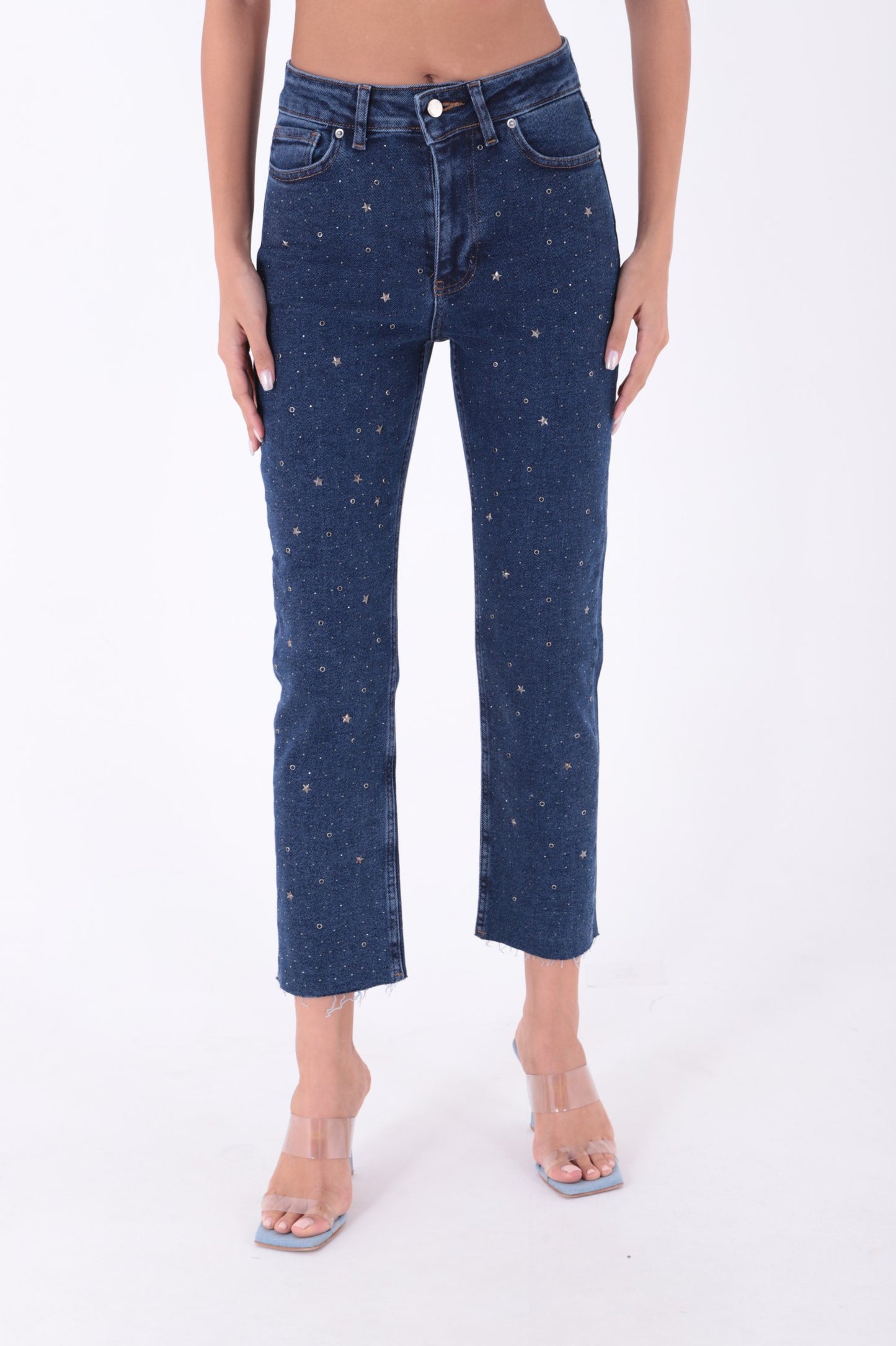 Yıldızlı Mom Fit Dikişsiz Paça Kot Pantolon 1753