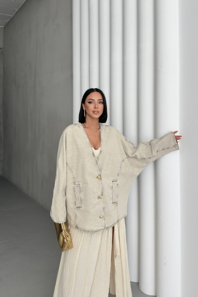 Oversıze Yarasa Kollu Kot Ceket 6059