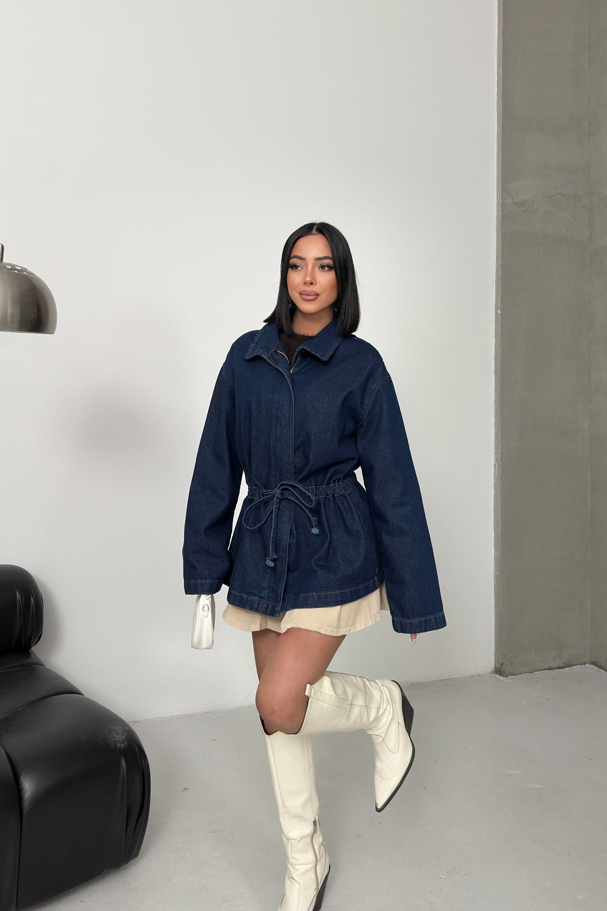 Bel Büzgü Detaylı Kot Ceket 6145