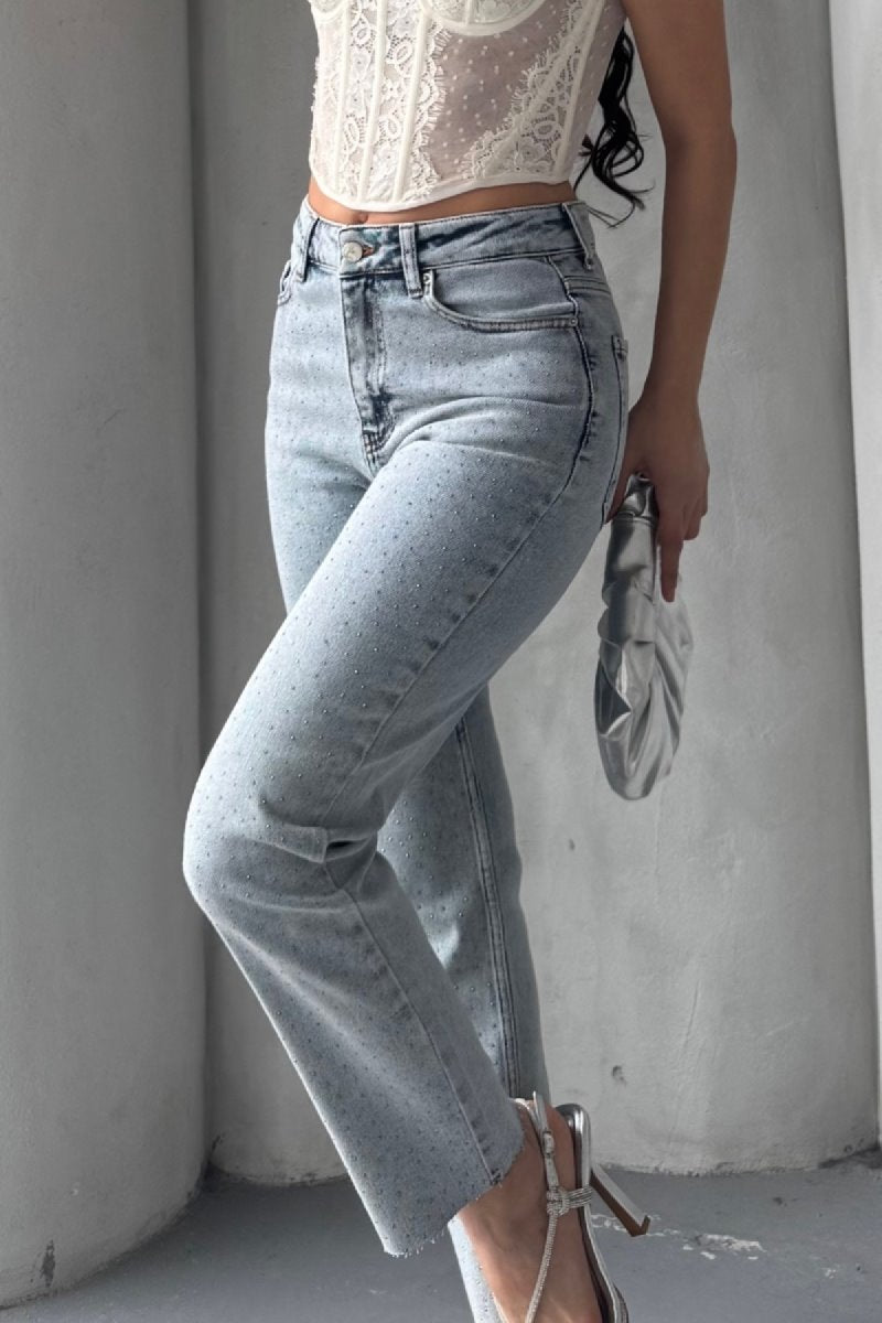 Serpme Yıldızlı Mom Fit Kot Pantolon 7040