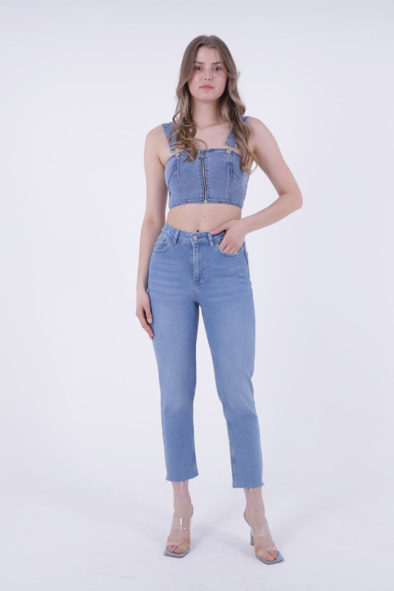 Dikişsiz Paça Mom Fit Kot Pantolon 764