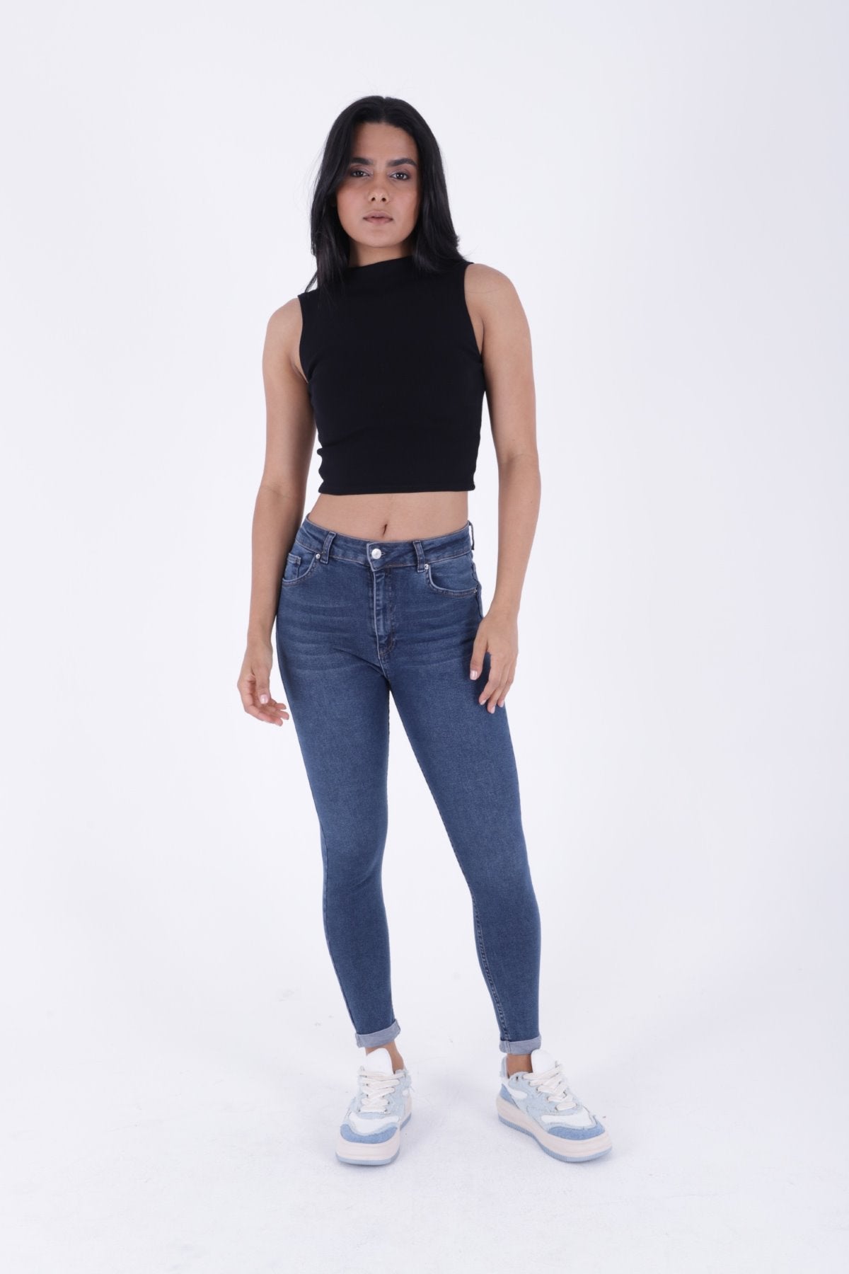 Duble Paça Skinny Kısa Boy Kot Pantolon 820