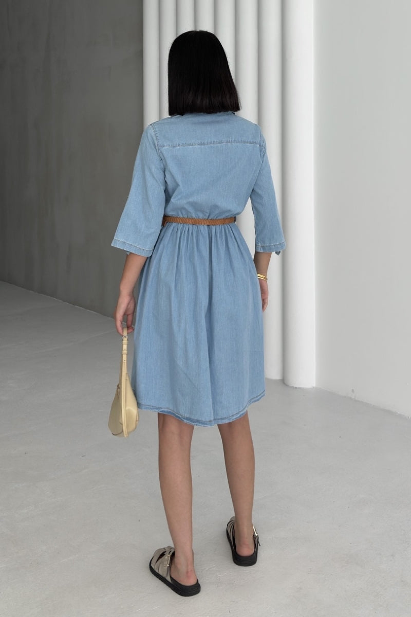 Büzgü Detaylı Kısa Kot Elbise 3040