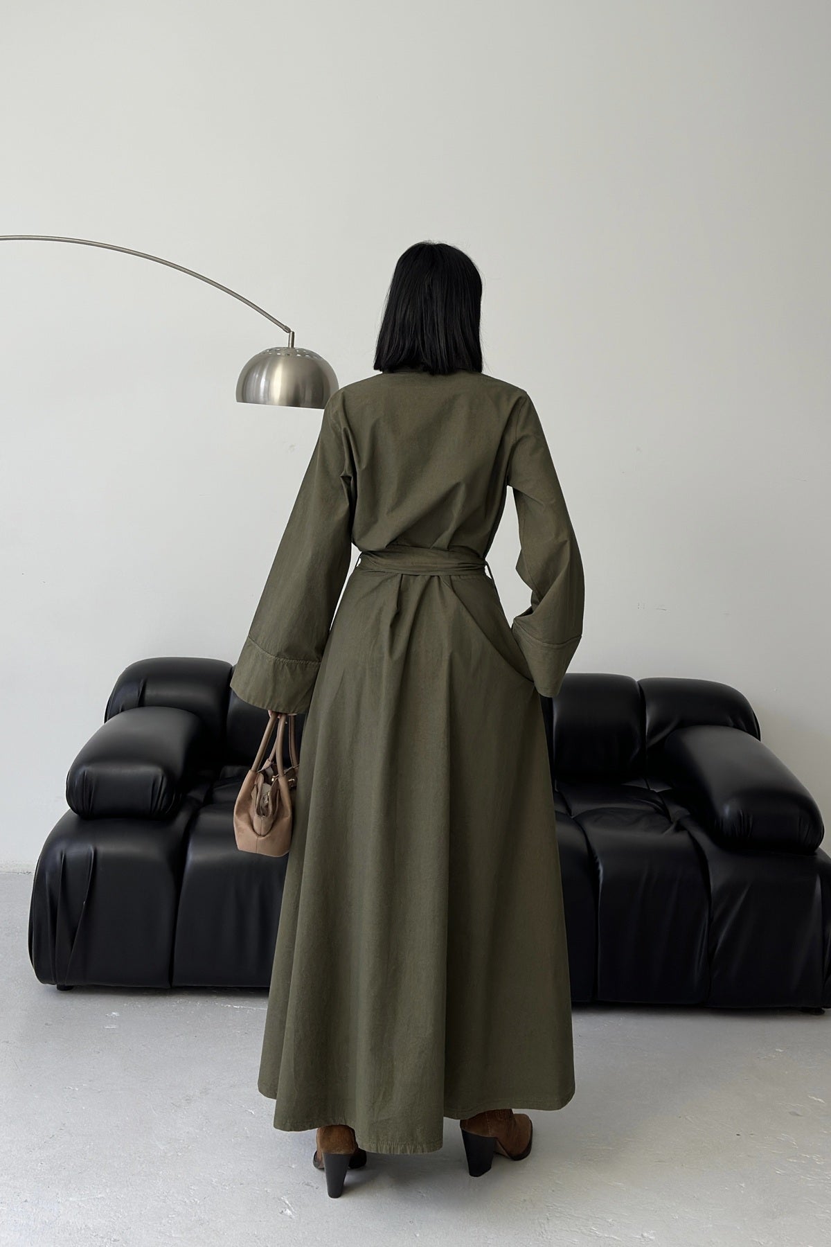 Düğmeli Uzun Boy Kot Elbise 3047