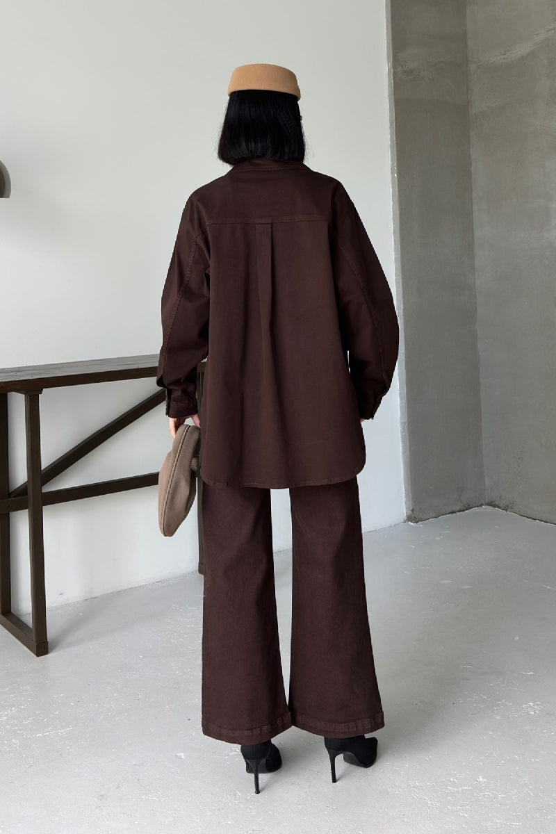 Düğmeli Oversize Kot Gömlek 6080