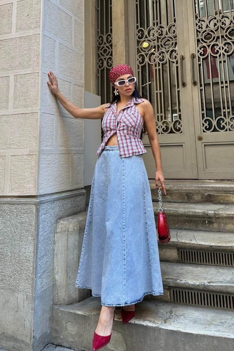 Beli Lastikli Volanlı Uzun Etek 1063