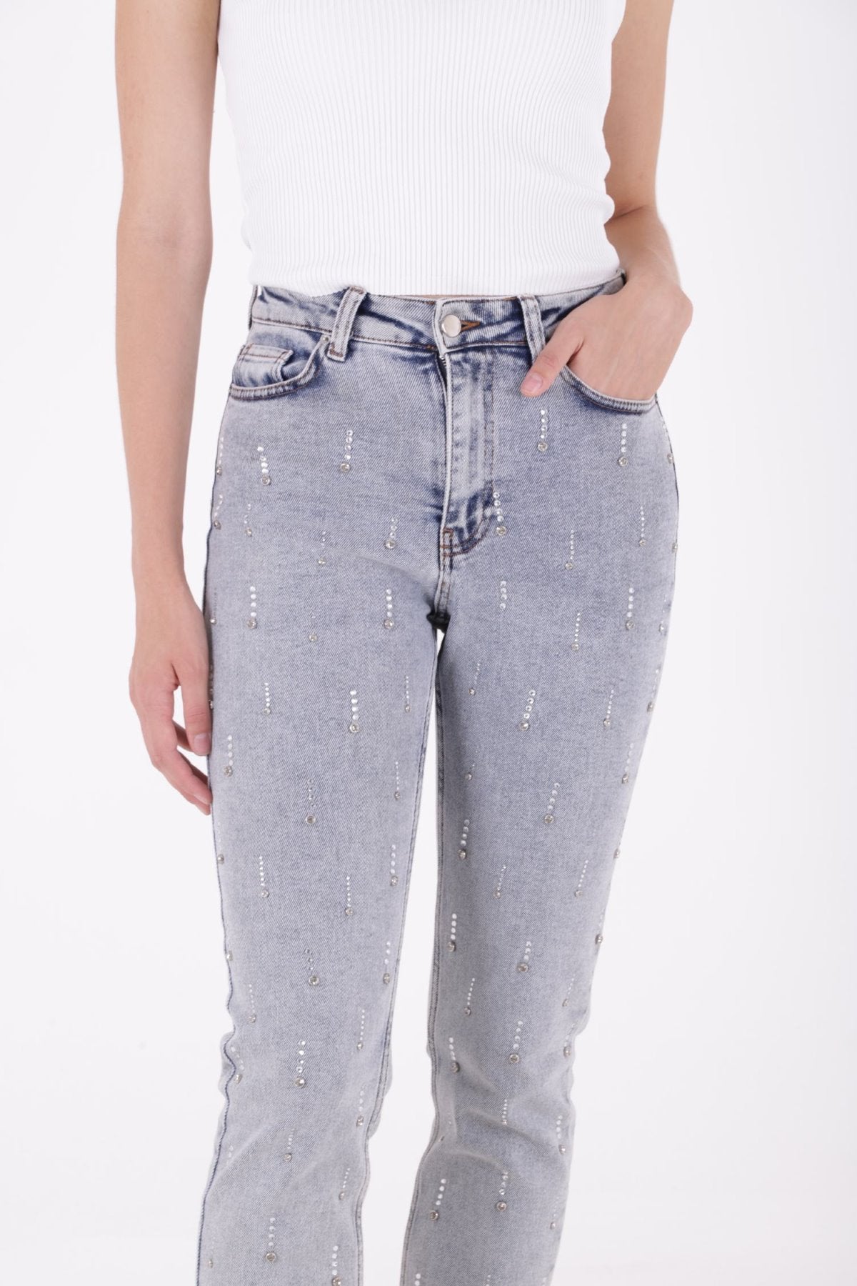 Tek Taraflı Droplı Mom Fit Kot Pantolon 7038