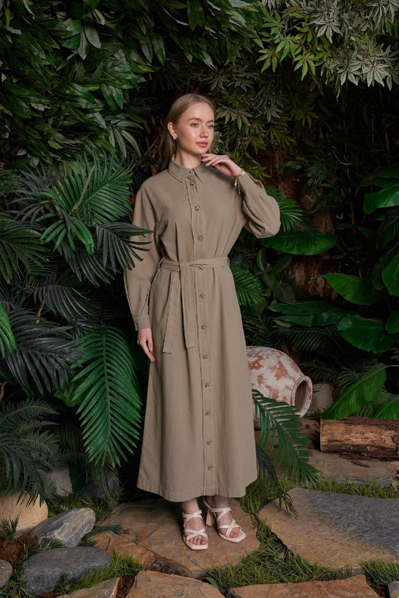 Uzun Keten Elbise HS303