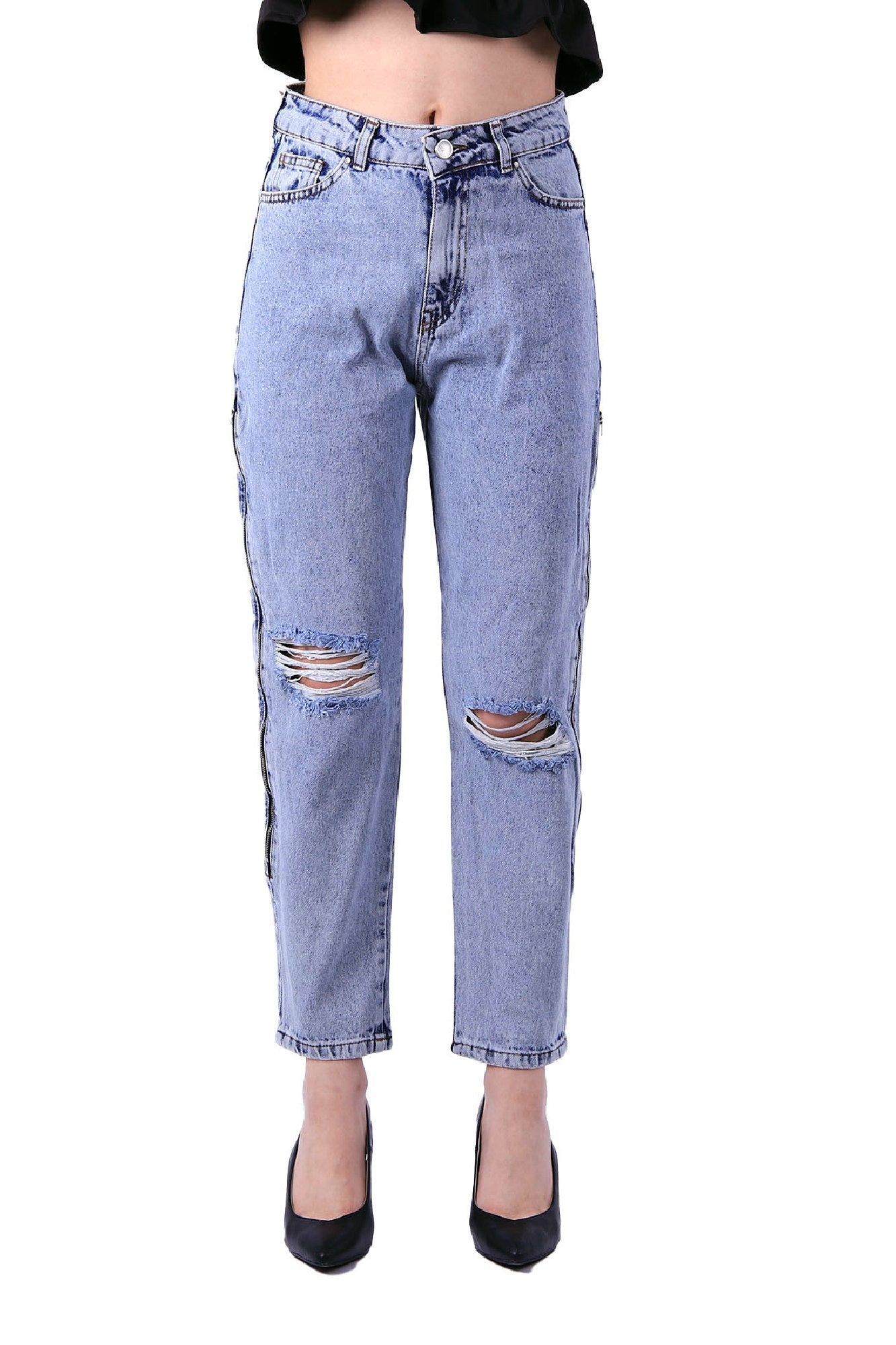 Yanı Fermuarlı Mom Kot Pantolon 717