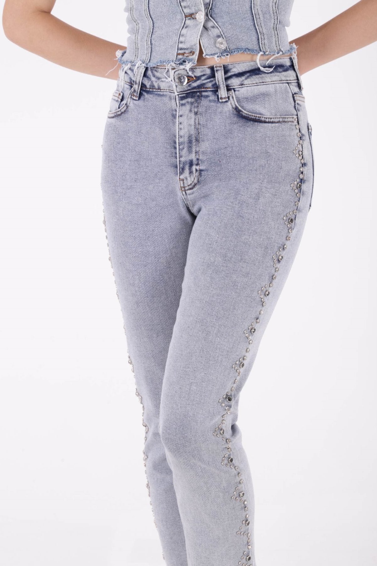 Yanları Droplı Mom Fit Kot Pantolon 7039