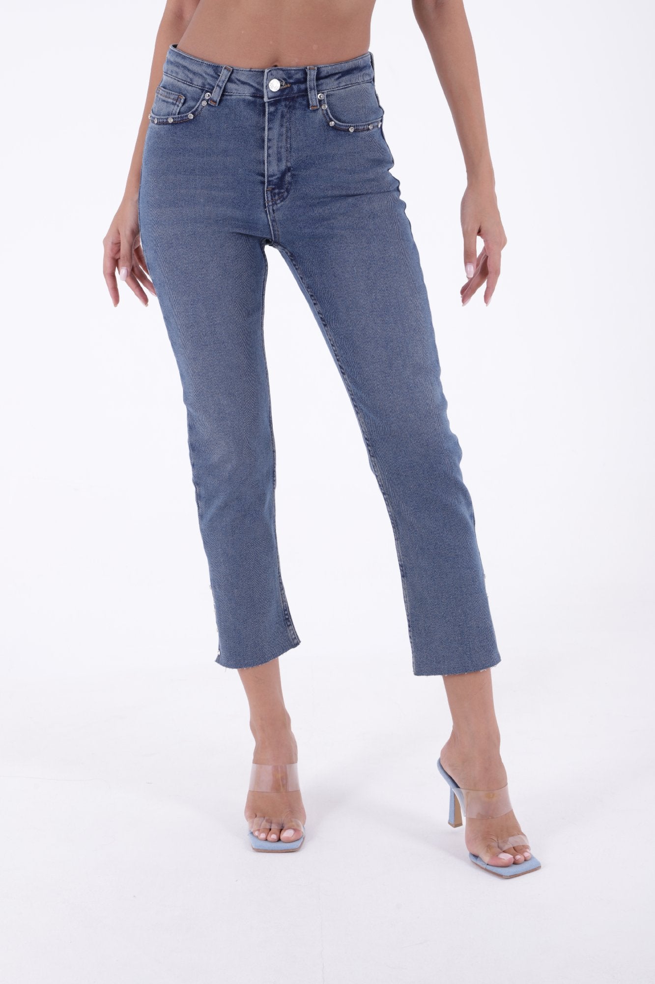 Yanı Yırtmaçlı Flare Paça Mom Kot Pantolon 1774