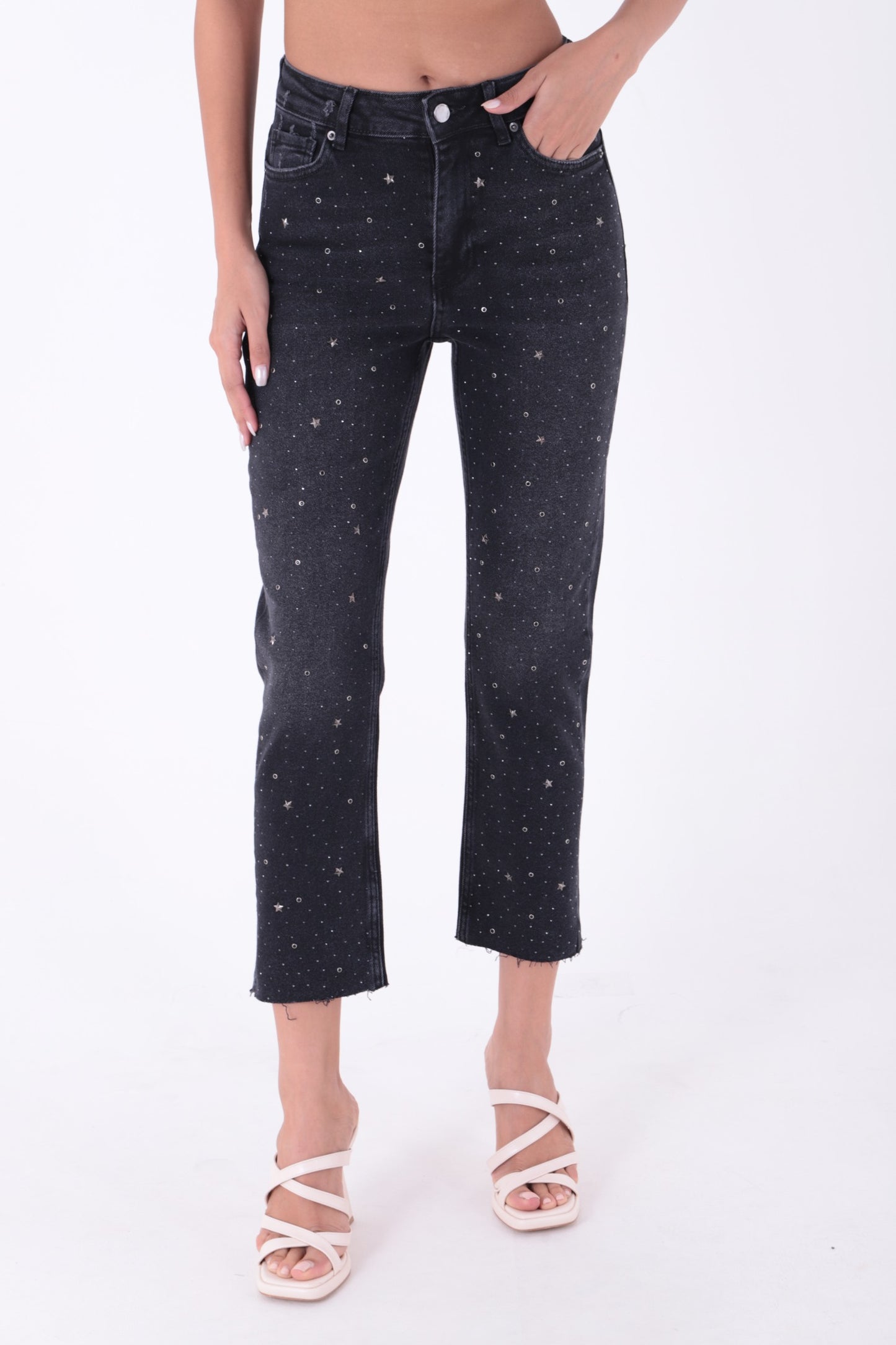 Yıldızlı Mom Fit Dikişsiz Paça Kot Pantolon 1753