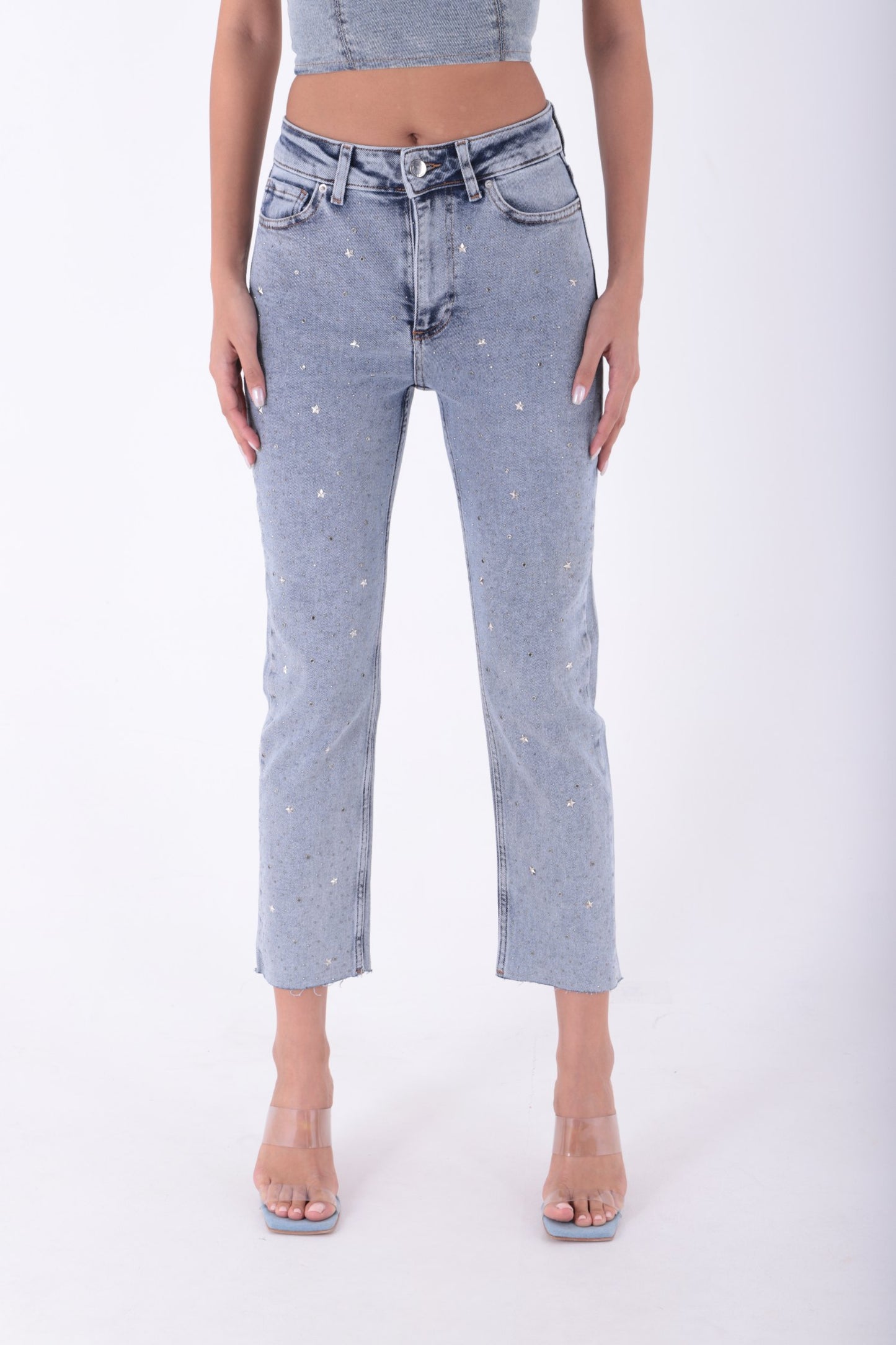 Yıldızlı Mom Fit Dikişsiz Paça Kot Pantolon 1753