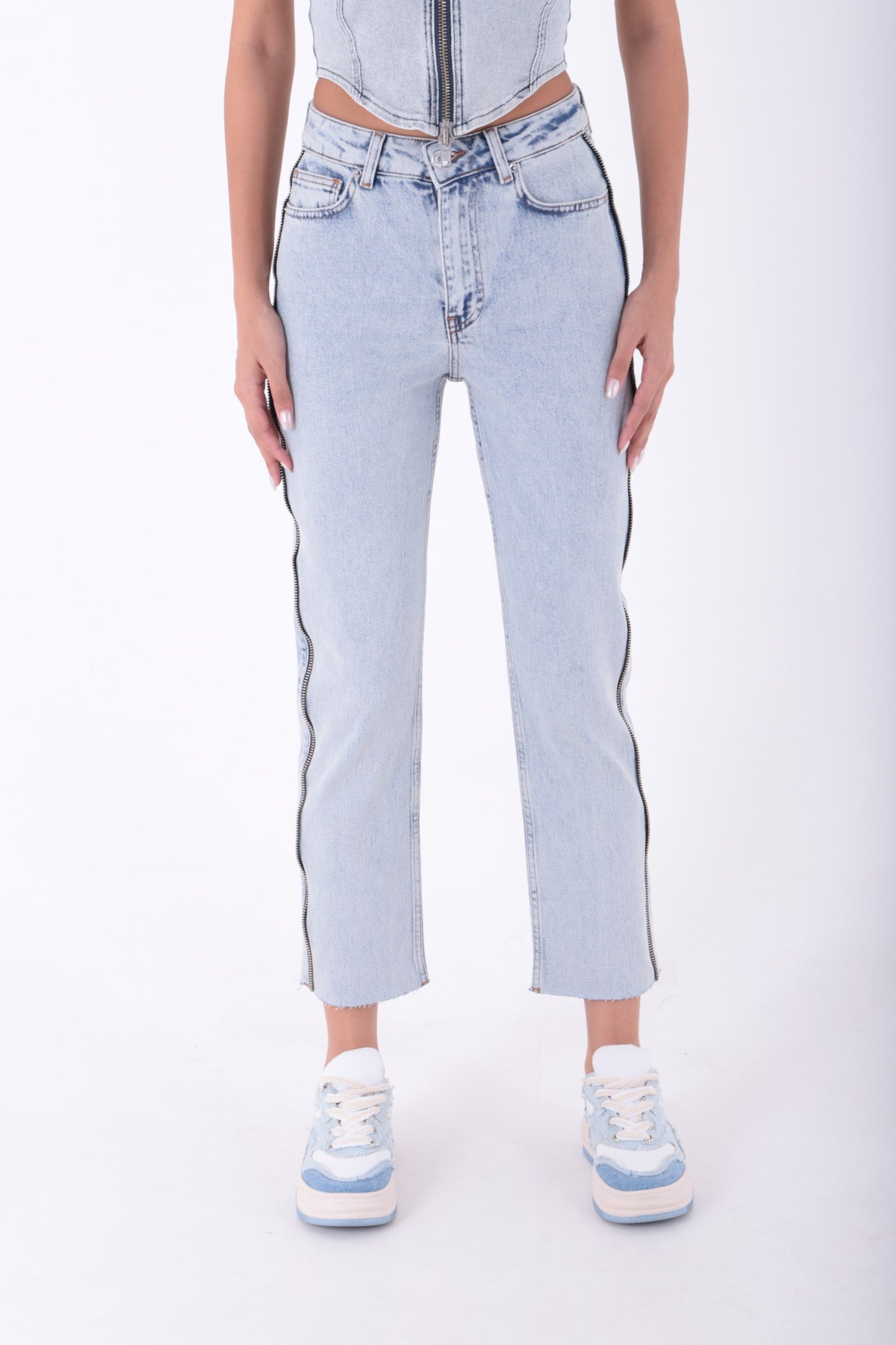 Şerit Fermuarlı Kot Pantolon 7004