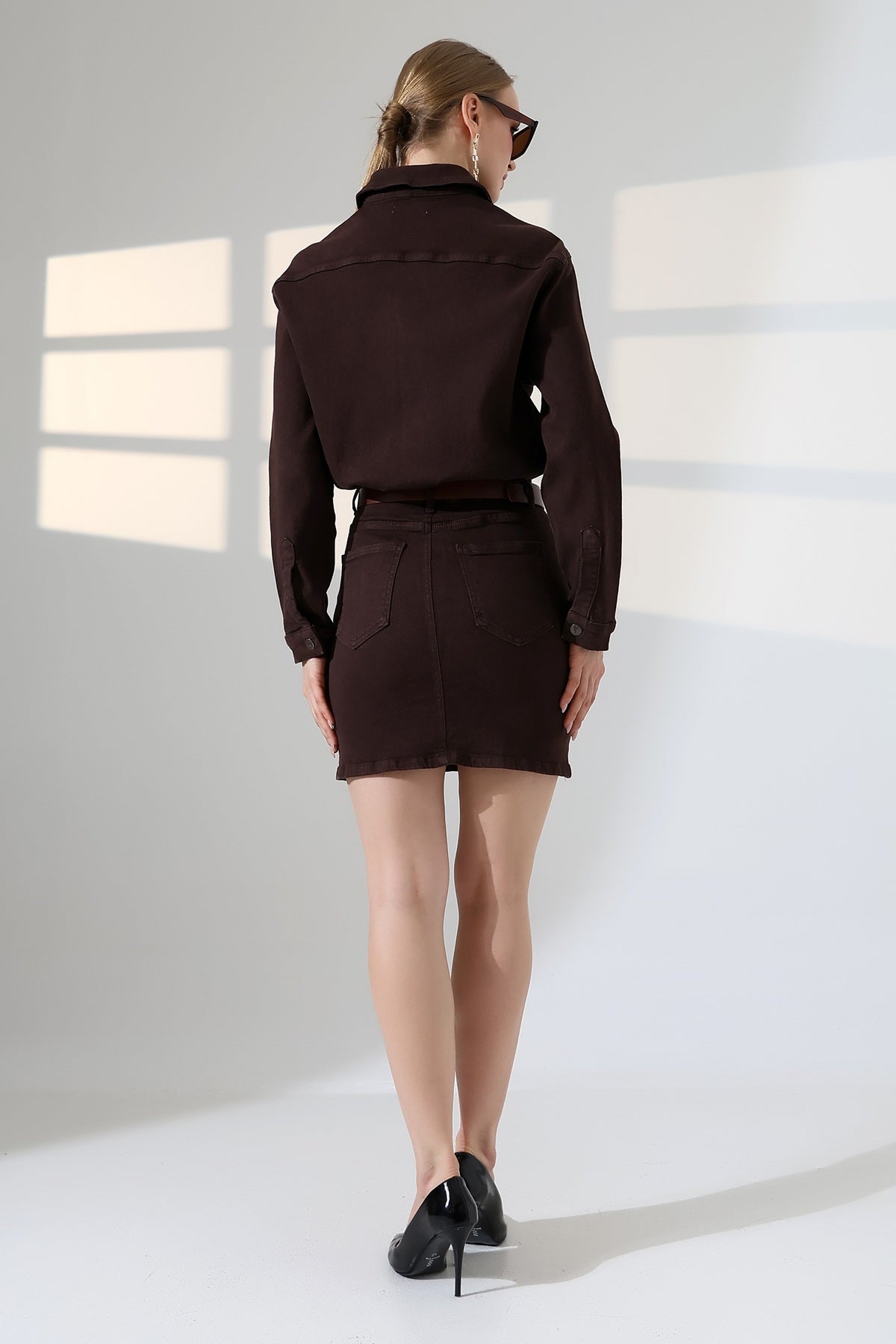 Düğmeli Mini Kot Elbise 3027