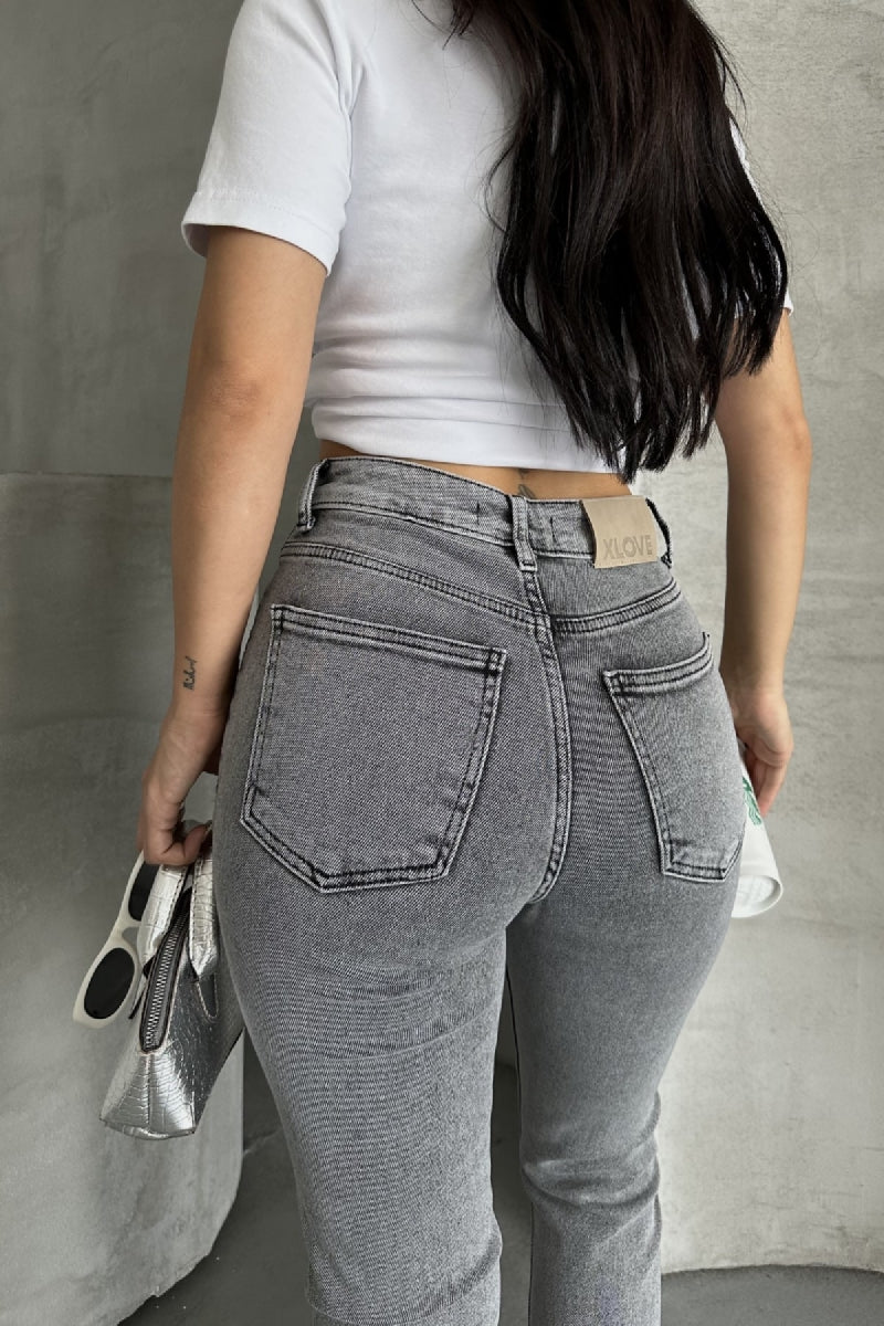 Parçalı Önü Yırtmaçlı Dikişsiz Paça Pantolon 1743