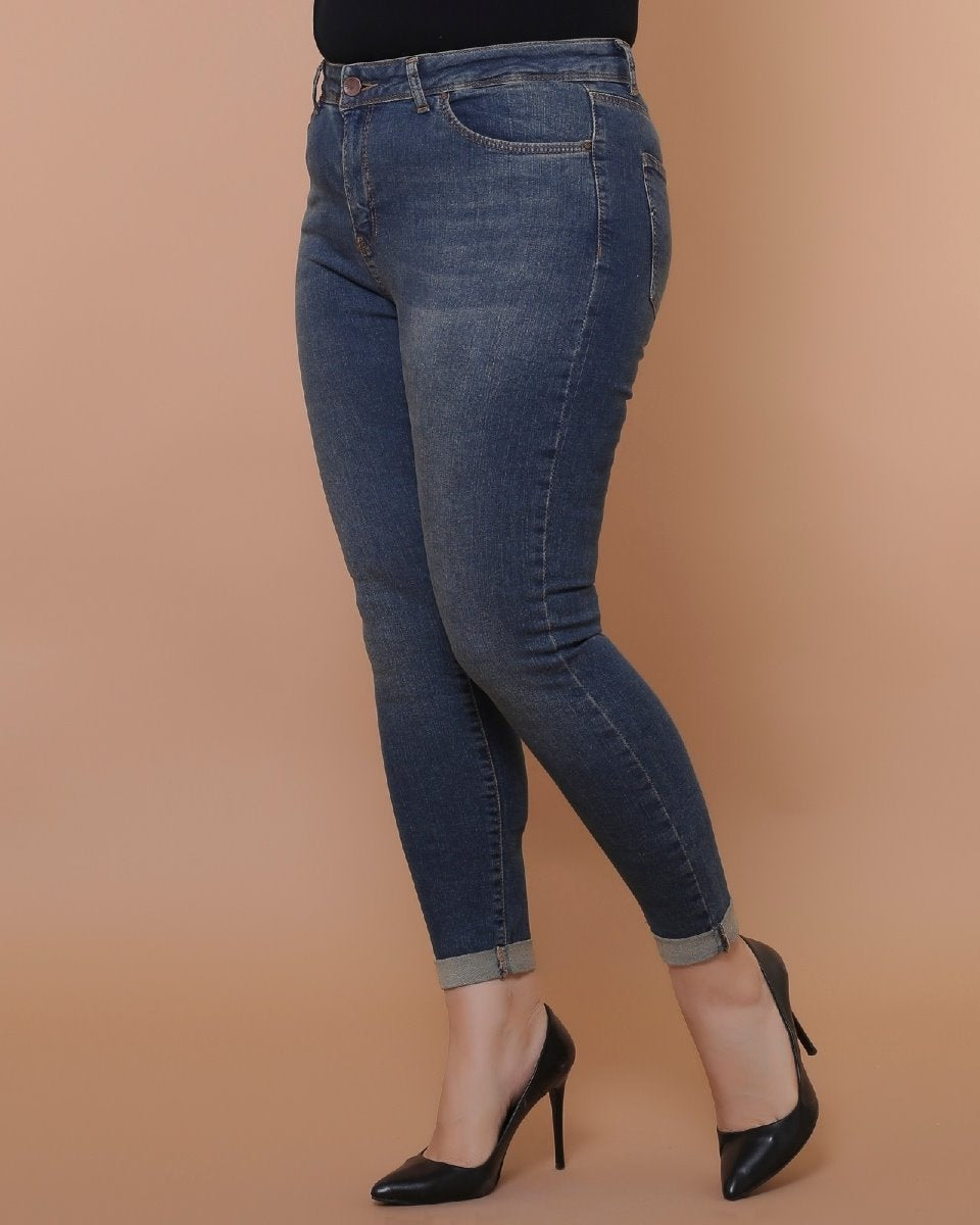 Duble Paça Skinny Kısa Boy Kot Pantolon 820
