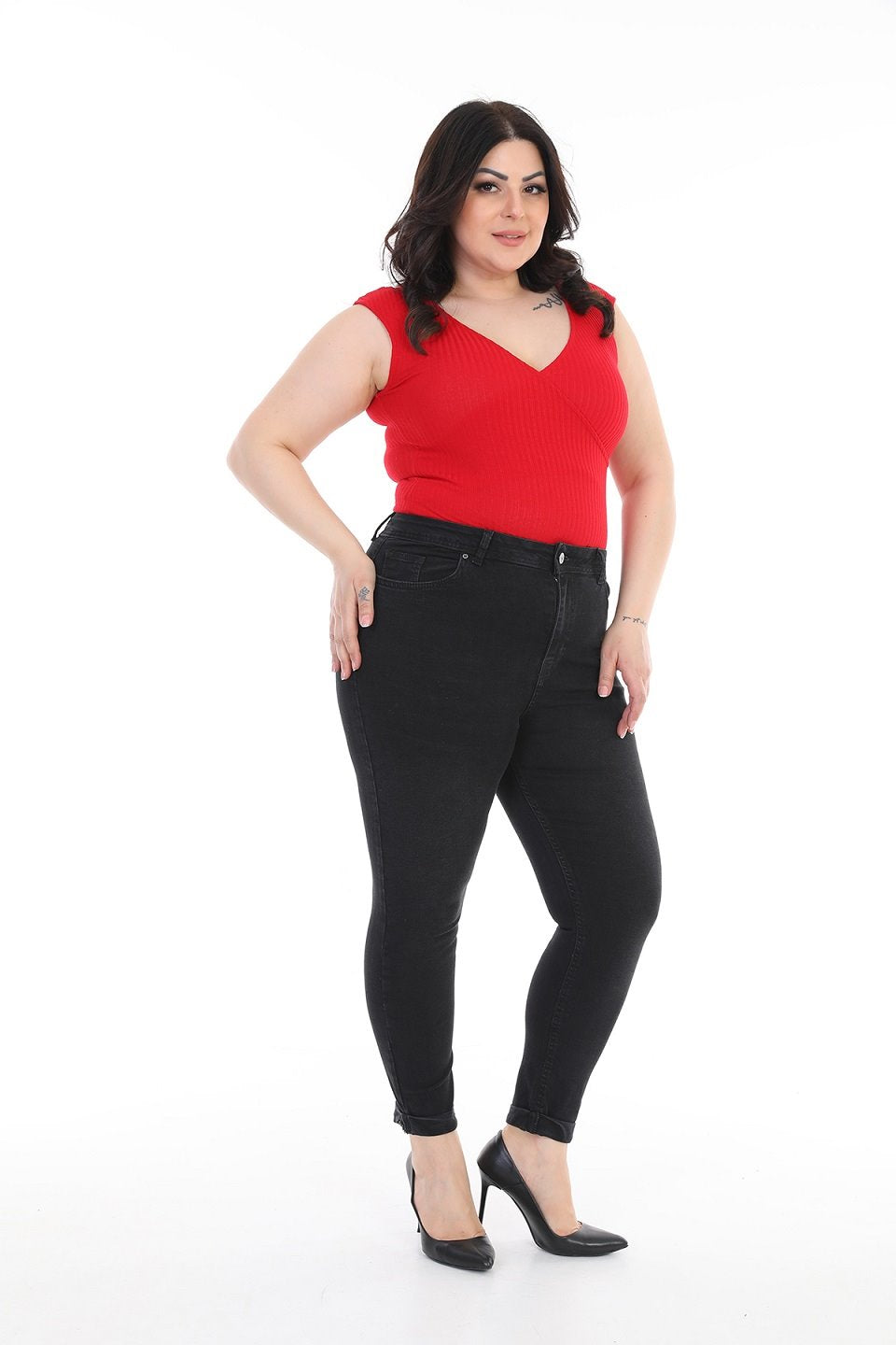 Duble Paça Skinny Kısa Boy Kot Pantolon 820