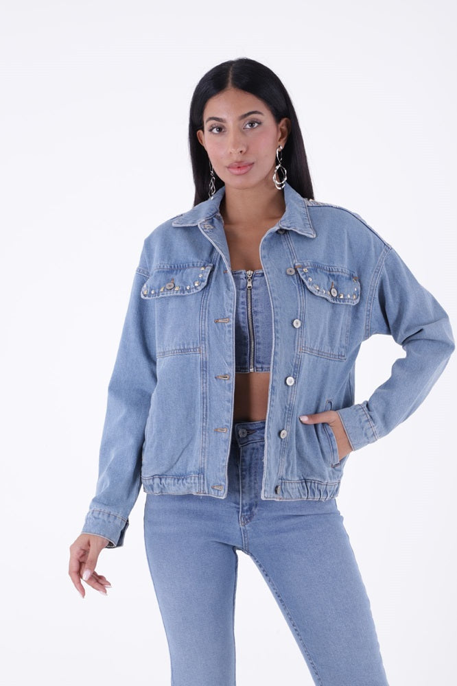 Sırtı Nakışlı Kot Ceket 634