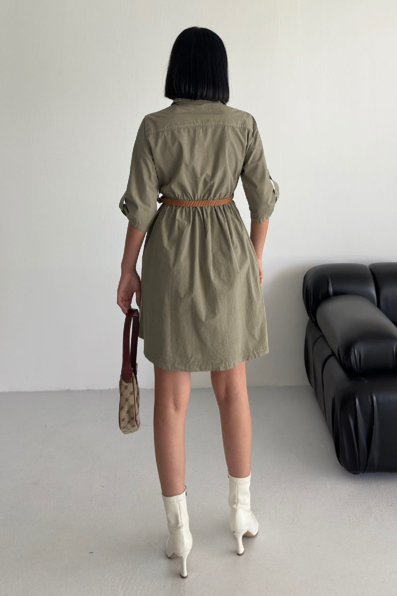 Büzgü Detaylı Kısa Kot Elbise 3040