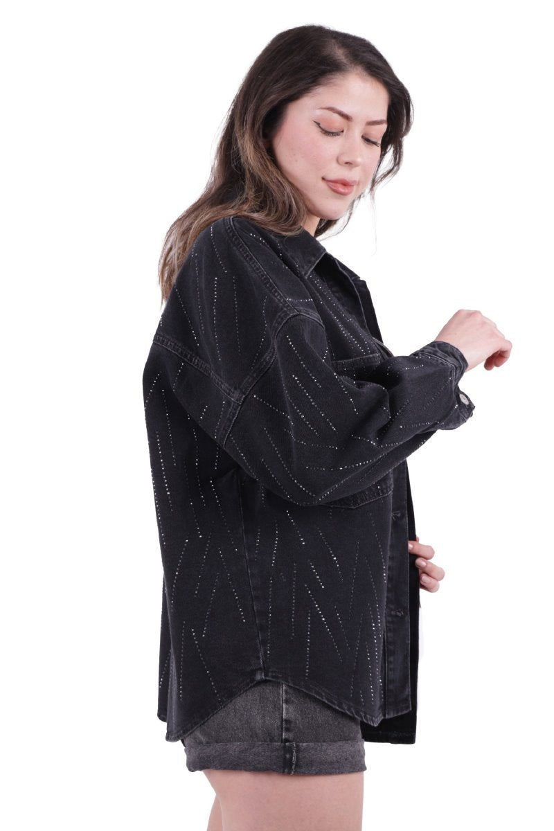 Taşlı Oversize Kot Gömlek 6006