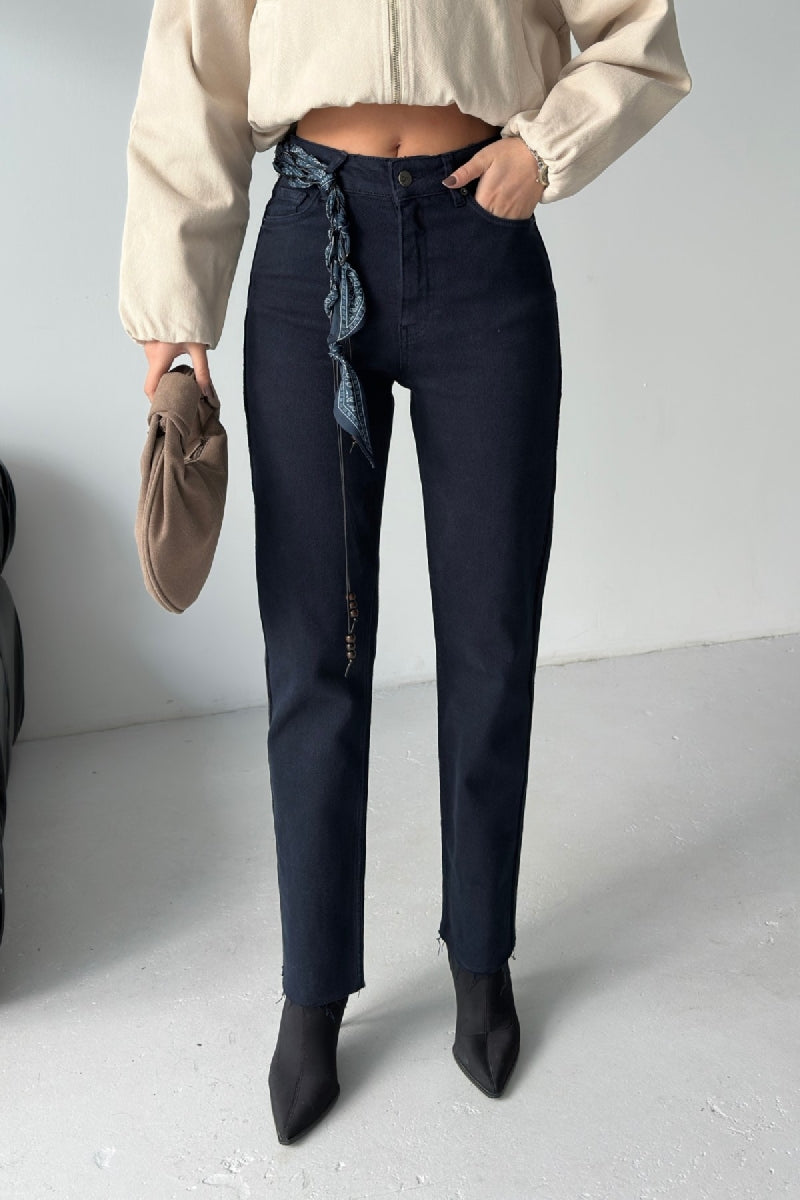 Şerit Detaylı Mom Fit Kot Pantolon 7111