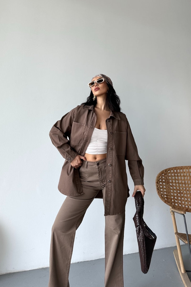 Düğmeli Oversize Kot Gömlek 6080
