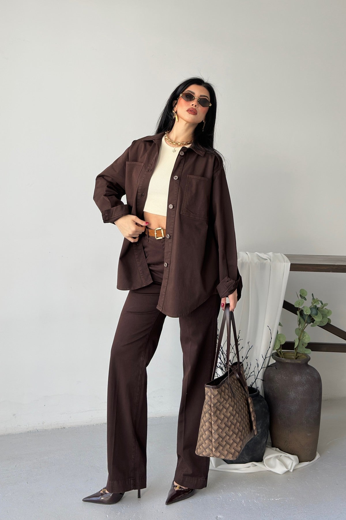 Düğmeli Oversize Kot Gömlek 6080