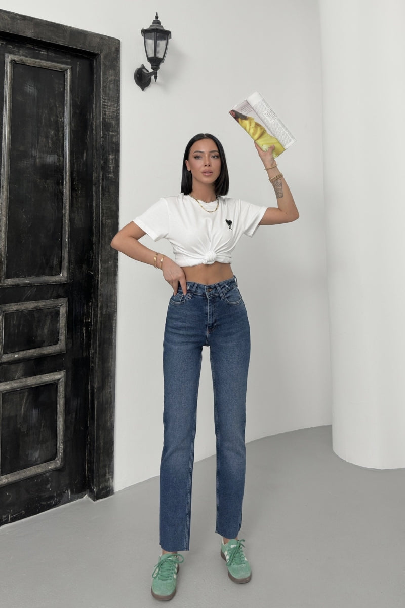 Dikişsiz Paça Mom Fit Kot Pantolon 764