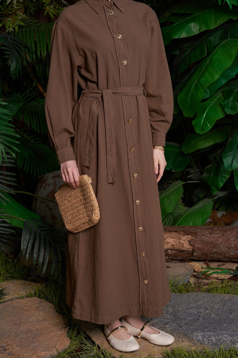 Uzun Keten Elbise HS303