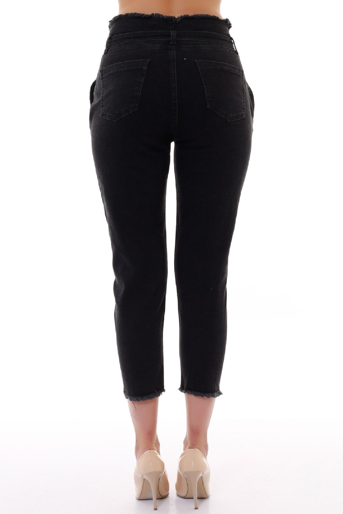 Beli Yüksek Bel Havuç Kemerli Kot Pantolon 736