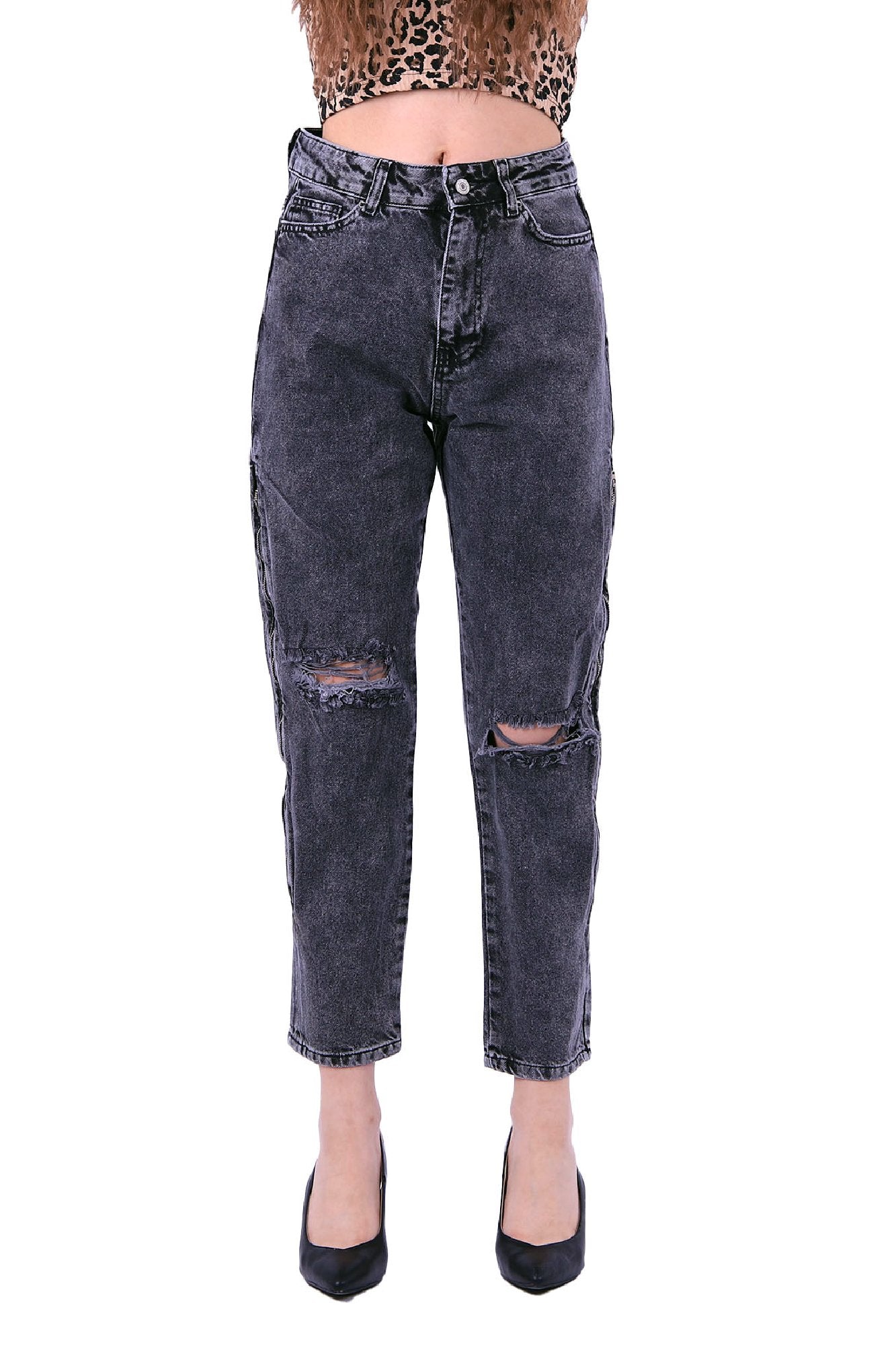 Yanı Fermuarlı Mom Kot Pantolon 717