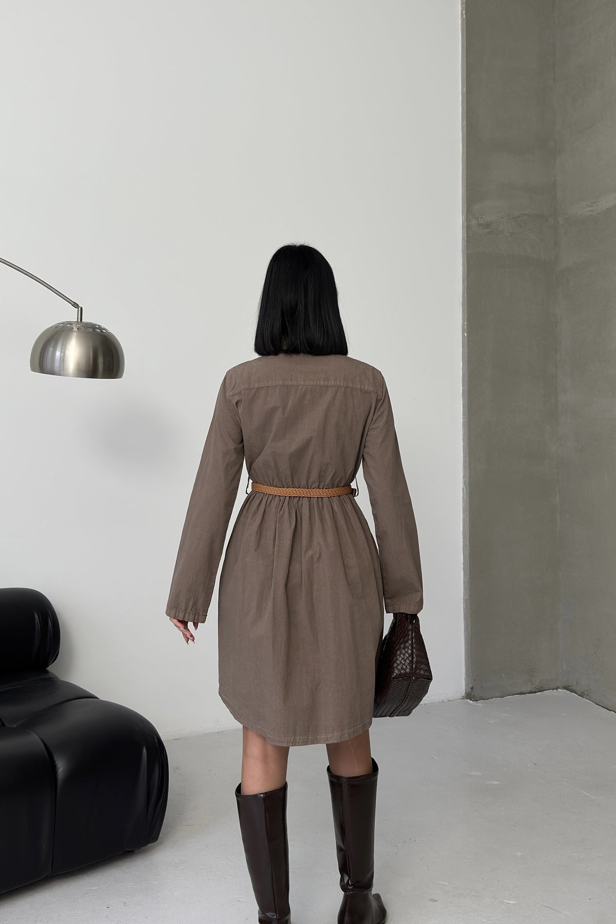 Büzgü Detaylı Kısa Kot Elbise 3040