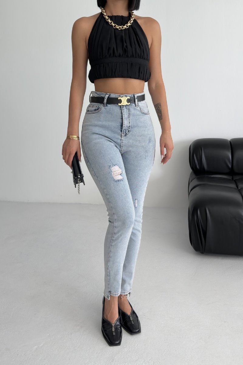 Asimetrik Paça Kot Pantolon 713