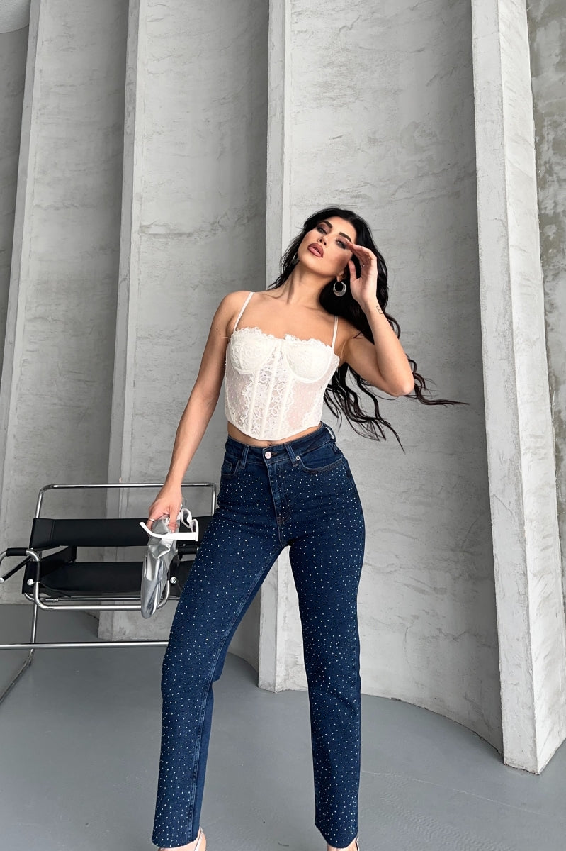 Serpme Yıldızlı Mom Fit Kot Pantolon 7040
