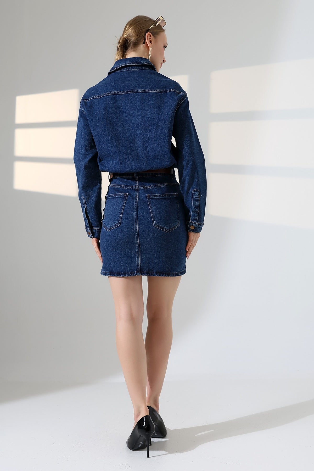 Düğmeli Mini Kot Elbise 3027