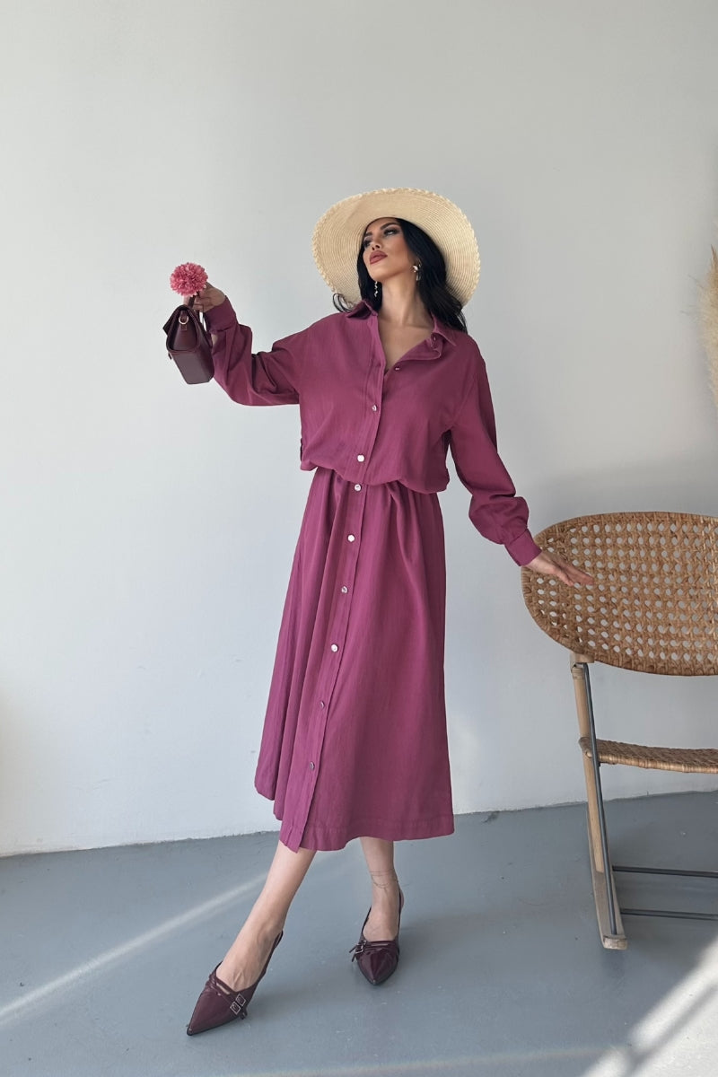 Uzun Keten Elbise HS303