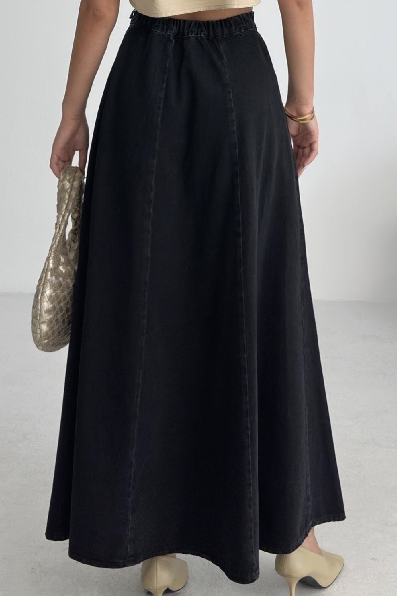 Beli Lastikli Volanlı Uzun Etek 1063