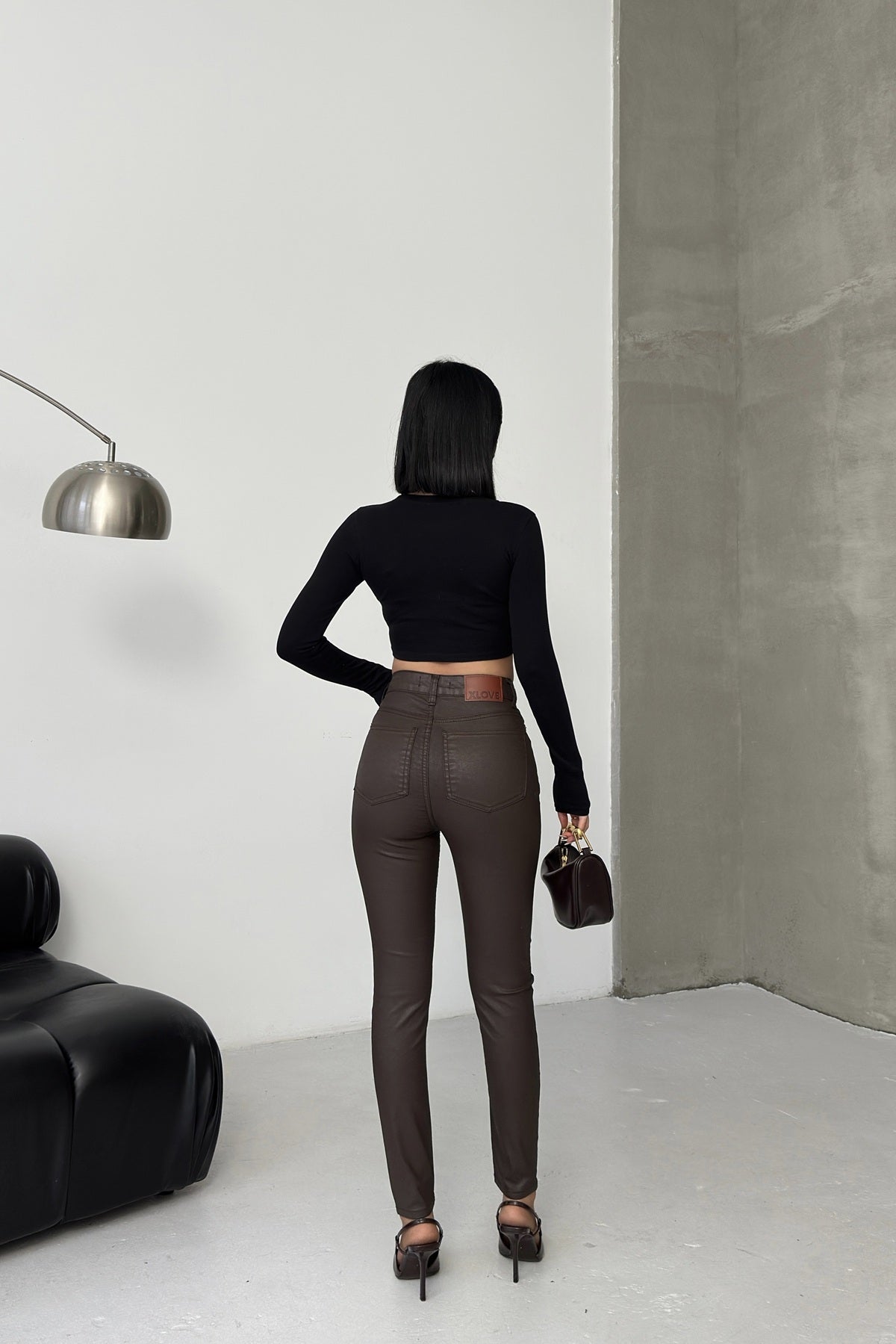 Yüksek Bel Deri Pantolon 415