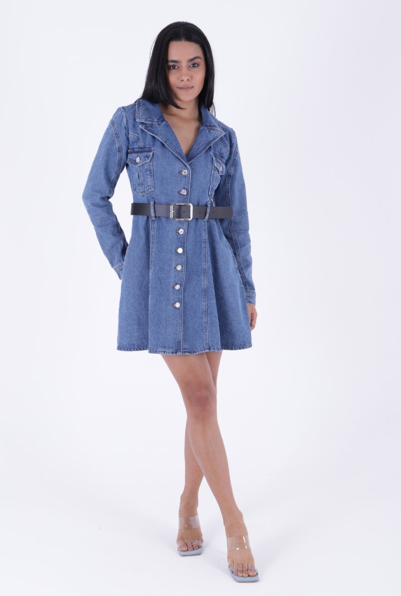 Buttoned Pocket Denim Dress