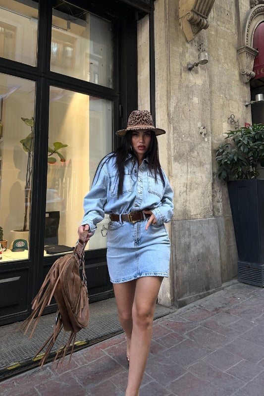 Düğmeli Mini Kot Elbise