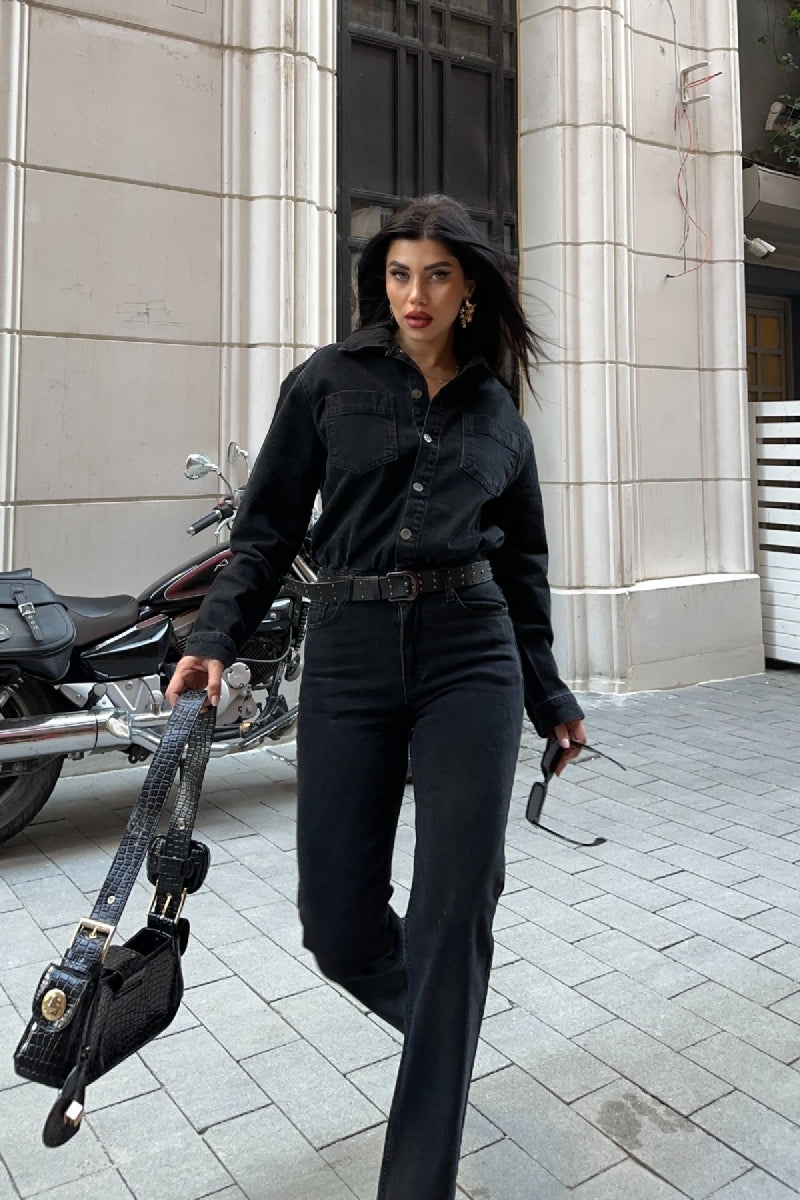 Classic Denim Overalls with Gathered Waist