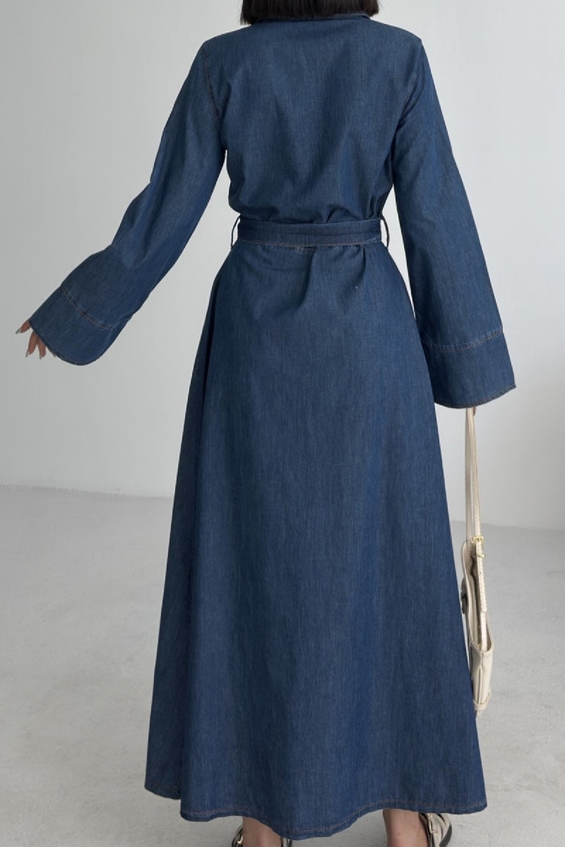 Düğmeli Uzun Boy Kot Elbise