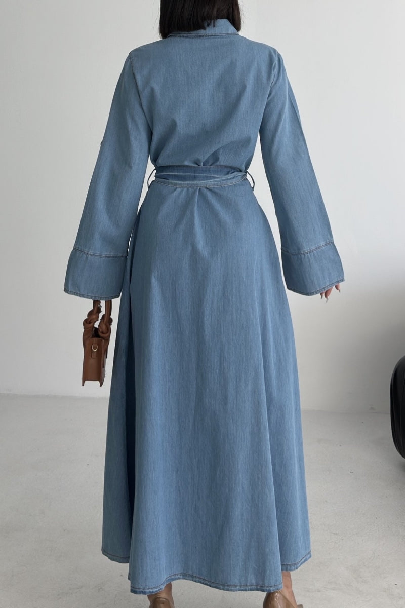 Düğmeli Uzun Boy Kot Elbise