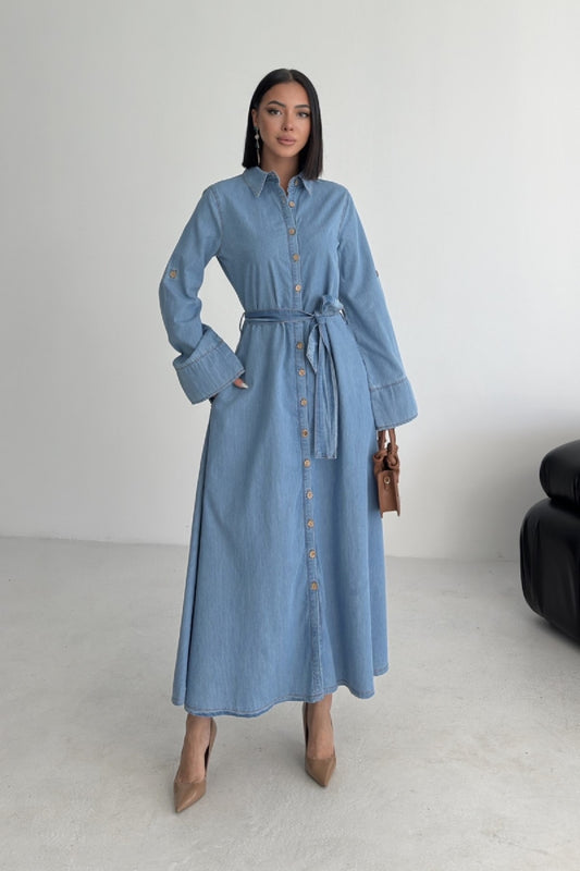 Buttoned Long Denim Dress