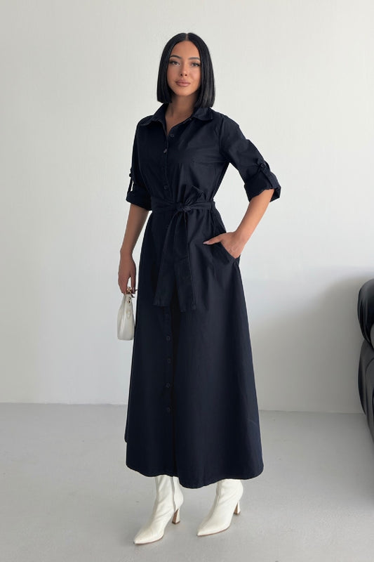 فستان جينز طويل بأزرار