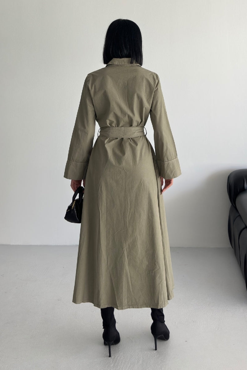 Düğmeli Uzun Boy Kot Elbise