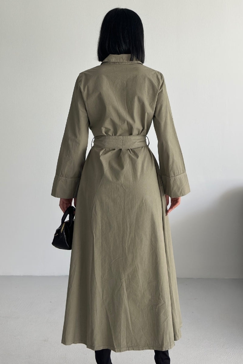 Düğmeli Uzun Boy Kot Elbise