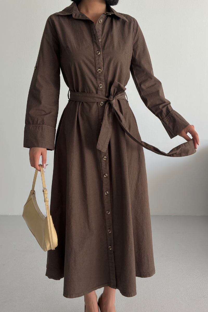 Düğmeli Uzun Boy Kot Elbise